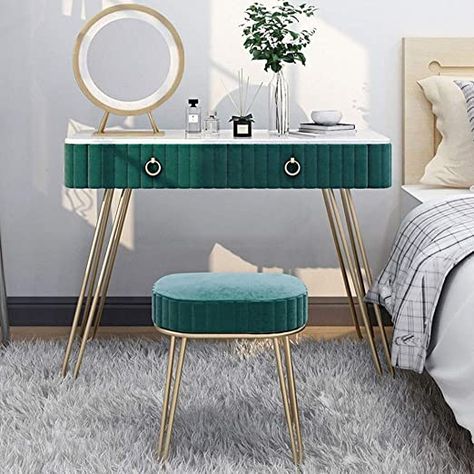 Dressing Table Modern, Vanity Makeup Table, Padded Stool, Dressing Table Storage, Vanity Benches, Dresser Furniture, Vanity Table Set, Stool Cushion, Makeup Storage Box