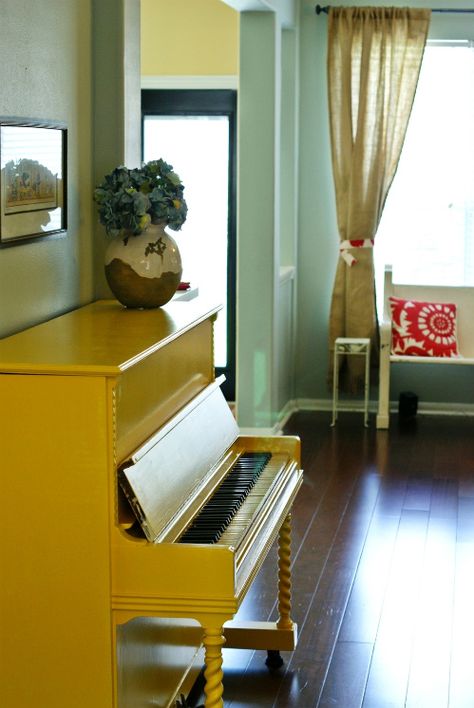 yellow piano Painted Pianos, Piano Room, Up House, Mellow Yellow, Sherwin Williams, My Dream Home, Color Scheme, Home Projects, Painted Furniture