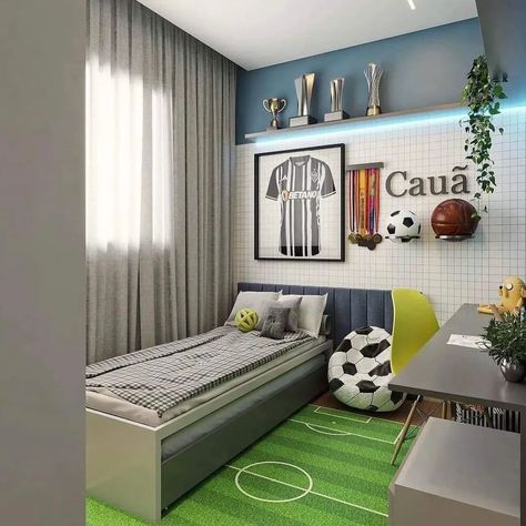 Kids Bedroom Design Ideas ✨️ #kidsbedroom #kidsroomdecor #kidsroom #kidsbedroomdecor #kidsbedroomdesign #kids #homedesignsdworld #explorepage #explorepost #trendingpost #fypシ゚viralシ2024fyp Kids Sports Bedroom, Vintage Sports Bedroom, Kids Bedroom Design Ideas, Small Boys Bedrooms, Soccer Bedroom, Soccer Room, Kids Bed Design, Sport Bedroom, Boys Room Design