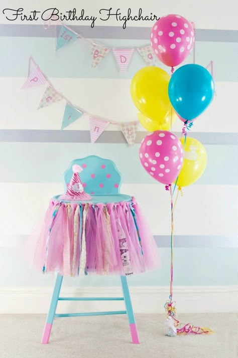 First Birthday High Chair Tutorial | Tauni Everett Birthday Highchair Decorations, Birthday Highchair, Chair Size, Baby Cakes, Baby 1st Birthday, Birthday Tutu, Girl Birthday Party, Girl First Birthday, Baby First Birthday