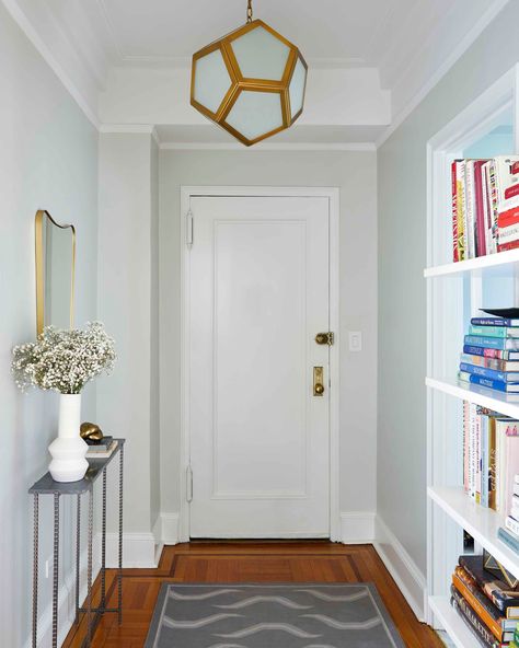 Entryway design Neutral Paint Palette, Clare Paint, Upper West Side Apartment, Pink Velvet Chair, Small Console Table, Light Colored Furniture, Paint Store, Neutral Furniture, Old Apartments