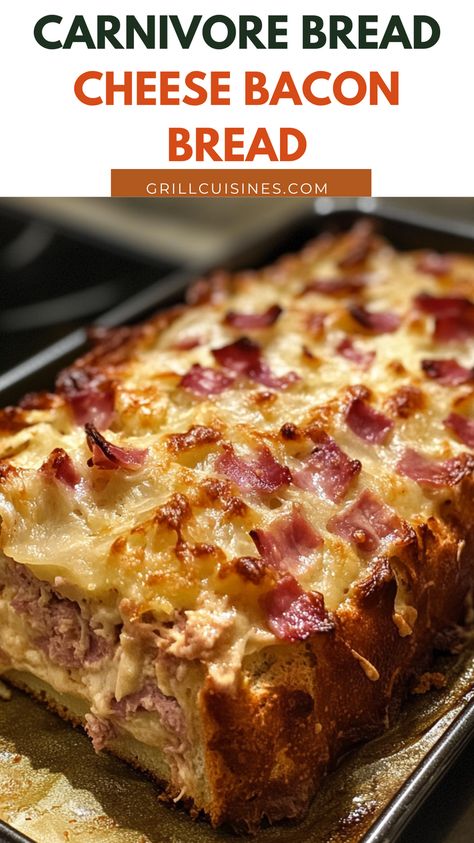 Satisfy your cravings for carnivore bread with this delicious Carnivore Cheese Bacon Bread! Perfect for meat-based diet, this gluten-free, keto bread has  bacon and cheese. it’s ideal for sandwiches, as a side dish, or simply enjoyed on its own.  try this protein-rich bread that fits perfectly into your carnivore lifestyle! Carnivore Diet Meal Plan, Carnivore Meals, Caveman Diet Recipes, Bacon Bread, The Carnivore Diet, Meat Diet Carnivore Garlic Bread, Carnivore Christmas Dinner, Carnivore Diet Coffee, Carnivore Side Dish Recipes, Carnivore Crockpot Recipes, Carnivore Casserole Recipes, Carnorvor Diet, Carnivore Bread Recipe, Carnivore Side Dishes