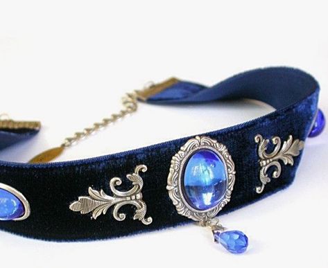 Blue Acsesuares, Dark Blue Whimsigoth, Cute Blue Accessories, Blue Assessories, Leg Choker, Fantasy Choker, Blue Jewerly, Homecoming Accessories, Dark Academia Jewelry