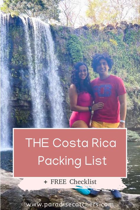 A woman and a man in front of a waterfall in Costa Rica Packing List Costa Rica, Packing List For Costa Rica, What To Wear Costa Rica, What To Pack For Costa Rica, Costa Rica Packing List Women, Packing For Costa Rica, Costa Rica Outfit Ideas, Costa Rica Style, Costa Rica Outfit