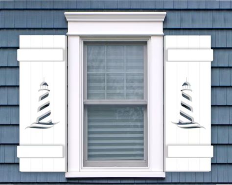 ExteriorPlastics - Etsy Cottage Exterior Shutters, Exterior Window Shutters Ideas, Coastal Porch Ideas, Indoor Gates, Coastal Windows, Lighthouse Design, Fence Post Caps, Outdoor Gate, Plastic Window