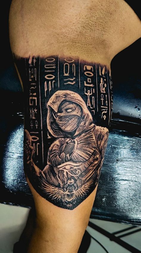 Moon Knight, Marvel, Inner Bicep Tattoo, Inner Arm Tattoo, Mad About Tattooz, Krishna Nagar, New Delhi, Tattoo Artist : Sandeep Goutam, Portrait Tattoo, Black & Grey Tattoo, Oscar Isaac, Egyptian Tattoo, Egyptian Symbols, Egyptian Scarab, Eye of Horus, Warrior, Power, Strength God Khonshu Tattoo, Moonknight Tattoo Ideas, Moon Knight Tattoo Designs, Moon Knight Tattoo Ideas, Khonsu Tattoo, Marvel Sleeve Tattoo, Moon Knight Tattoo, Tattoo Knight, Tricep Tattoo