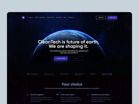 B2B - CleanTech Company Landing Page Exploration by Mike Taylor for Dark UI on Dribbble Company Landing Page, B2b Website, Design Exploration, Hero Design, Landing Page Website, Co Working Space, Dropshipping Products, Wallpaper Earth, Design Palette