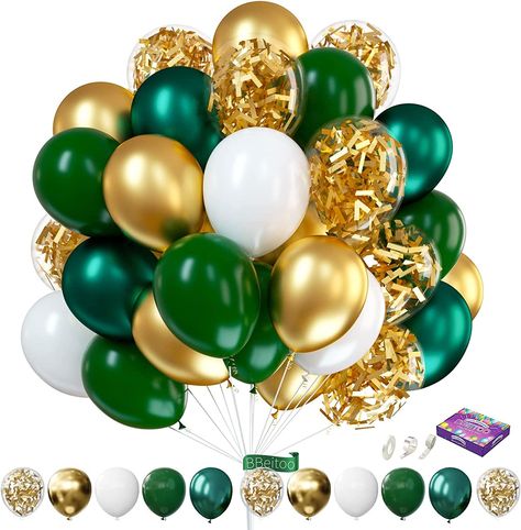 Green And Gold 40th Birthday, Green And Gold Party Decorations, Gold White Balloons, Nye 2024, Jungle Theme Party, Chanel Birthday, Baby Shower Decorations Neutral, Green Balloons, Jungle Theme Parties