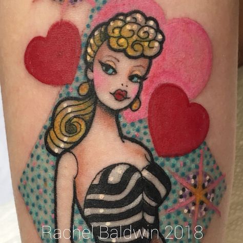 Retro Barbie for lovely Tara 💞❤️💞 #barbie #barbietattoo #kawaiitattoo #kawaii | Instagram Rag Doll Tattoo, Kawaii Instagram, Barbie Tattoo, Retro Barbie, Doll Tattoo, Pin Up Girl Vintage, Kawaii Tattoo, Barbie Style, Girly Tattoos