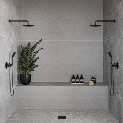 Bedrosians Tile and Stone Concrete Look Tile Bathroom, Gray Shower Tile, Bedrosians Tile, Cabin Bathrooms, Concrete Look Tile, Concrete Color, Flipping Houses, Porcelain Mosaic, Bathroom Remodel Master