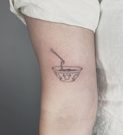 Soup Tattoo Bowl Of, Soup Can Tattoo, Soup Bowl Tattoo, Pho Bowl Tattoo, Bowl Of Soup Tattoo, Bowl Of Spaghetti Tattoo, Miso Soup Tattoo, Bowl Of Noodles Tattoo, Asian Food Tattoo