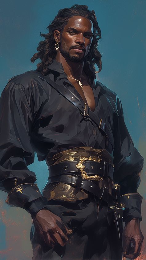 Bald Female Character Art, Vampire Pirate Art, Epic Character Design, Pirate Dnd Art, Black Dnd Characters Male, Viking Man Art, Pirate Character Design Male, Pirate Character Art Male, Pirates Character Design