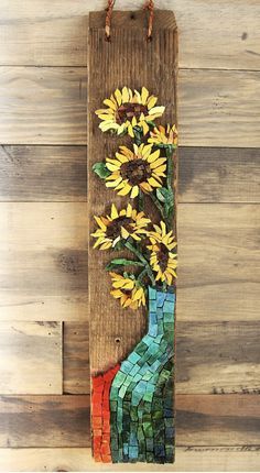 Sunflower Mosaic Art, Mosaic Flowers Patterns, Mosaic Art Ideas Easy Flower, Beginner Mosaic, Mosaic Sunflowers, Flower Mosaics, Glass Mosaic Art Sunflower, Sunflower Mosaic, Balkon Decor