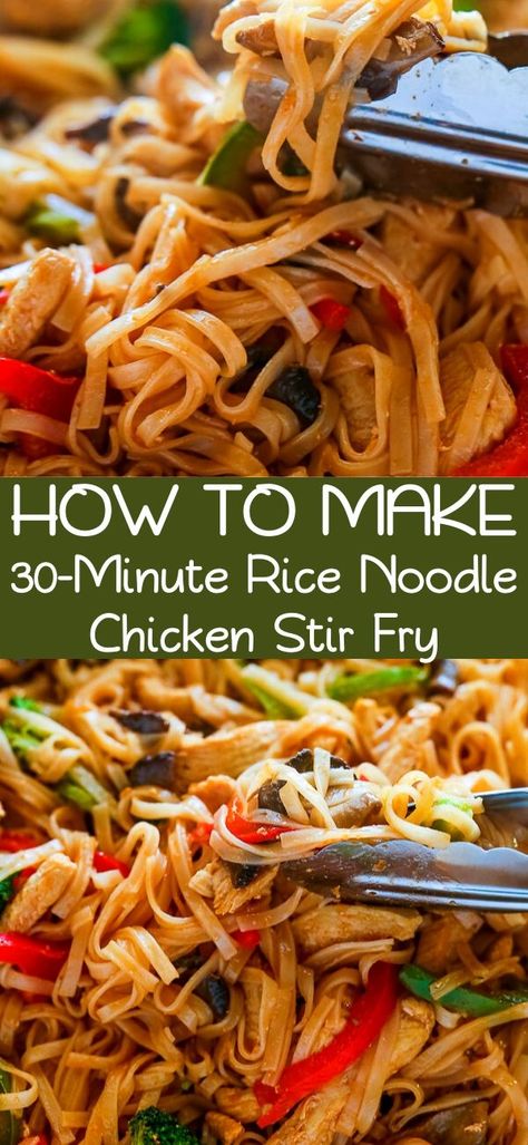 Chicken Rice Noodle Stirfry, Paleo Rice Noodle Recipe, Thai Noodle Stir Fry Recipes, Rice Noodle Recipes With Chicken, Rice Noodles And Chicken Recipes, Stir Fry Recipes Rice Noodles, Gf Rice Noodle Recipes, Easy Rice Noodle Stir Fry, Chicken And Rice Noodles Stir Fry