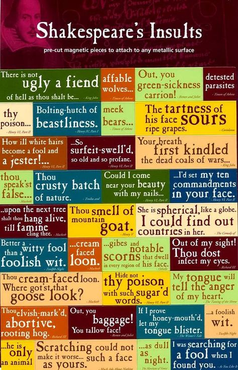 Shakespeare insults-- Myself, I like calling people "daggers of the mind." Teaching Shakespeare, Shakespeare Quotes, Woo Hoo, Mountain Goat, English Literature, Writing Tips, The Words, Great Quotes, Wise Words