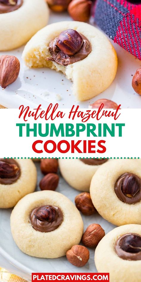 Nutella Thumb Print Cookies, Nutella Thumbprint Cookies Recipe, Christmas Cookies With Nutella, Christmas Cookies Nutella, Nutella Christmas Cookies, Nutella Thumbprint Cookies, Nutella Filled Cookies, Cookies Thumbprint, Snowball Christmas Cookies