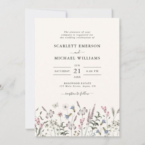 Pastel Wildflowers, Wildflower Invitation, Wildflowers Wedding, Wedding Invitation Trends, Wildflower Wedding Invitations, Wedding Invitation Size, Sage Wedding, Green Wedding Invitations, Dusty Blue Weddings