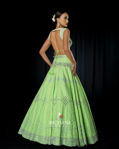 archanaaryalofficial A neon green hand-embroidered lehenga is a vibrant and eye-catching traditional outfit that showcases intricate craftsmanship. This lehenga typically features a full, flared skirt adorned with detailed hand embroidery, often using techniques such as sequins, beads, and thread work. The bright neon green color adds a contemporary twist to the traditional garment, making it stand out at any event. Paired with a matching choli (blouse) and the lehenga creates a stunning ense... Choli Blouse, Green Lehenga, Thread Work, Neon Green, Flare Skirt, Traditional Outfits, Lehenga, Green Colors, Hand Embroidered