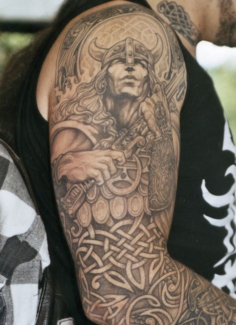 Celtic warrior sleeve tattoo Celtic Warrior Tattoos, Celtic Sleeve Tattoos, Viking Tattoos For Men, Scottish Tattoo, Celtic Tattoos For Men, Celtic Tattoo Designs, Symbole Viking, Celtic Warriors, Celtic Tattoo