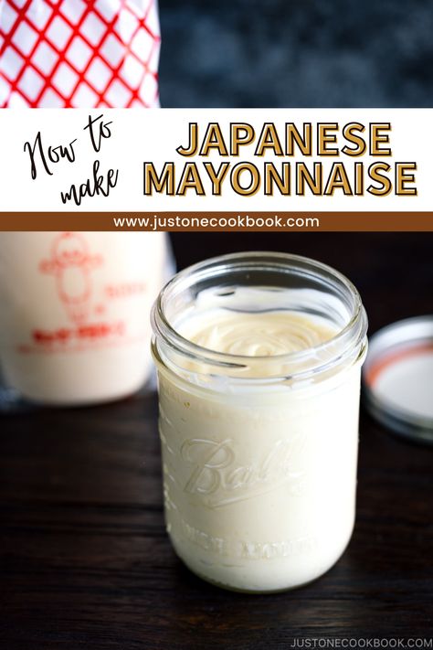 Learn how to make homemade Japanese Mayonnaise. It has a rich egg flavor, a tangy and sweet taste, and is creamier in color and texture than regular mayonnaise. Japanese mayonnaise (マヨネーズ) better known as Kewpie mayo—is a pantry staple in almost every Japanese household. Recipes With Japanese Mayo, Homemade Kewpie Mayo, How To Make Kewpie Mayo, Japanese Mayo Recipe, Japanese Mayonnaise Recipe, How To Make Kewpie Mayo With Regular Mayo, Marinade Sauces, Spicy Stir Fry Sauce, Japanese Mayonnaise