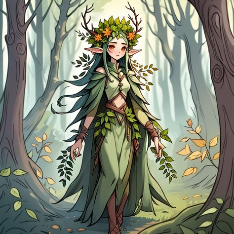 Wood elf druid by EzyBee - Playground Dnd Druid Female, Wood Elf Druid Female, Forest Druid, Dnd Elf, Dnd Druid, Dnd Elves, Fair Outfit, Elf Druid, Dnd Classes