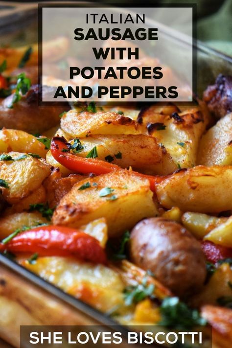 A pan of Italian sausage, potatoes, peppers and onions. Dinner Recipes Sausage, Italian Sausage Dinner, Potatoes Peppers And Onions, Sausage Potatoes And Peppers, Italian Sausage Potatoes, Sausage Recipes For Dinner, Sausage Dinner, Smoked Sausage Recipes, Sausage Peppers