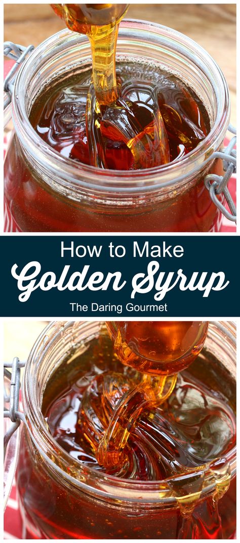 Learn how to make Golden Syrup right at home! This iconic British staple takes just 3 ingredients, is 99% hands-off, is deliciously versatile and will keep for months! Tandoori Masala, Homemade Syrup, Sauce Pasta, British Baking, Golden Syrup, Syrup Recipe, Sweet Sauce, Baked Apples, Canning Recipes