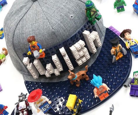 Brick Customizable Hat Lego Hat Diy, Crazy Hat Day Ideas For Kids, Wacky Hat, Lego Mat, Lego Hat, Easter Hat Parade, Lego Jewelry, Crazy Hat, Crazy Hat Day