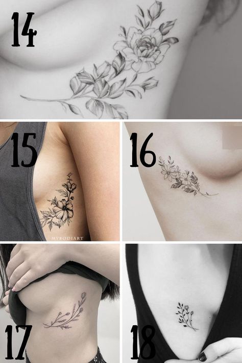 Side Body Tattoos For Women Ribs, Flower Tattoo On Ribs, Small Rib Tattoos, Side Tattoos Women, Rib Tattoos For Women, Flower Wrist Tattoos, Underboob Tattoo, Birth Flower Tattoos, Side Tattoos