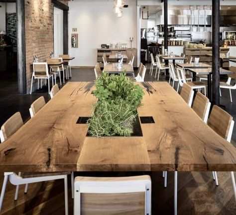 Communal Table Cafe, Communal Table Restaurant, Community Table Restaurant, White Oak Bedroom, Canteen Design, Custom Conference Table, Furniture Reception Desk, Community Table, Wood Slab Table