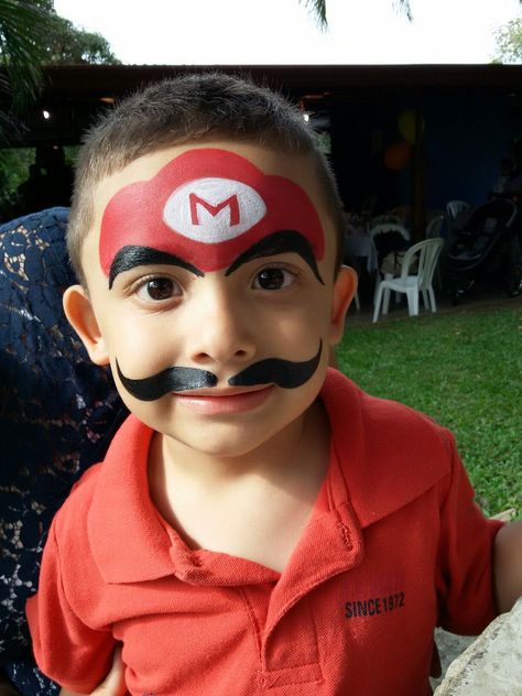 Mario Face Paint Easy, Quick Face Paint Ideas, Face Paint Easy Ideas, Easy Facepainting Kids, Bowser Face Paint, Super Mario Face Paint, Face Paint Superhero, Summer Face Paint Ideas, Mario Facepainting