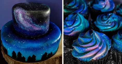 “I Was Asked To Make A Galaxy Themed Cake And Cupcakes For A Wedding” | Bored… Galaxy Wedding Cake, Galaxy Themed Cake, Cupcakes For A Wedding, Galaxy Food, Galaxy Desserts, Galaxy Cupcakes, Space Cupcakes, Galaxy Wedding, Galaxy Cake