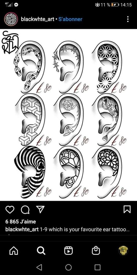 Ear Tattoo Geometric, Geometric Ear Tattoo, Inner Ear Tattoo Ideas, Viking Ear Tattoo, Ear Tattoos For Men, Inside Ear Tattoos, Ear Tattoo Design, Ear Tattoo Inner, Ear Tats