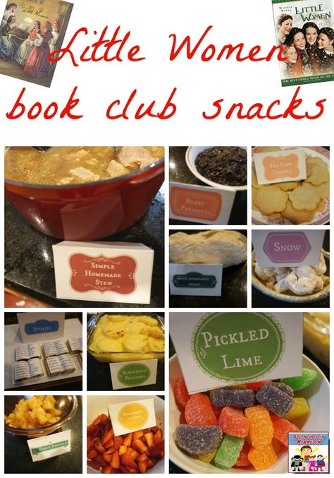 Little Women Book Club and Little Women inspired snacks #bookclub #classicbooks #readthemovie Snacks For Book Club, Awana Activities, Little Women Movie, Mother Daughter Book Club, Little Women Book, Womens Book Club, Book Club Snacks, Book Club Parties, Theme Nights