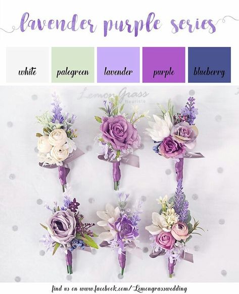 Lavender Wedding Theme, Wedding Flower Guide, Purple Wedding Bouquets, Lilac Wedding, Flower Guide, Prom Flowers, Flower Corsage, Corsage Wedding, Boutonniere Wedding