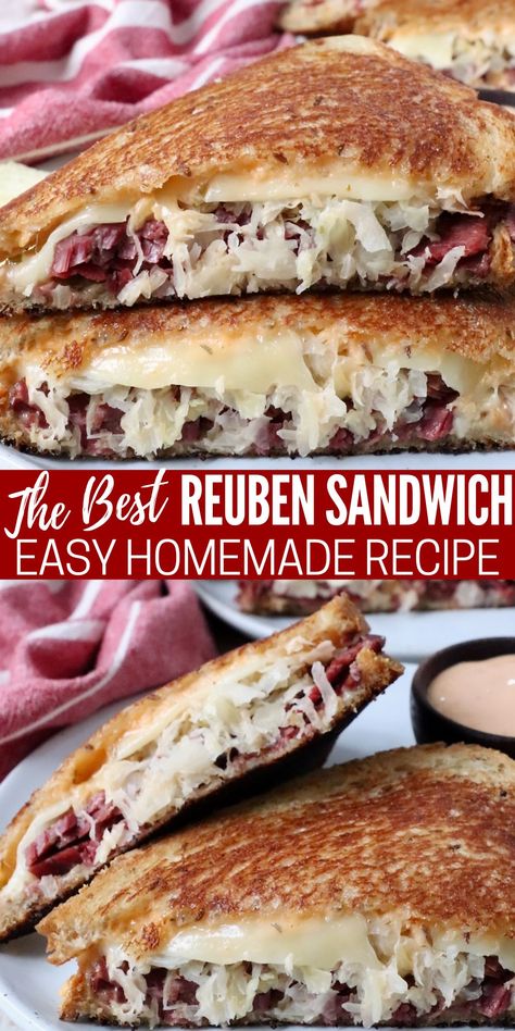 Easy Reuben Sandwich, Corn Beef Sandwich Ideas, Ruban Sandwich Recipes, Ruben Sandwich Recipe, Reuben Salad, Reuben Pizza, Best Reuben Sandwich, Deli Meat Recipes, Classic Reuben Sandwich