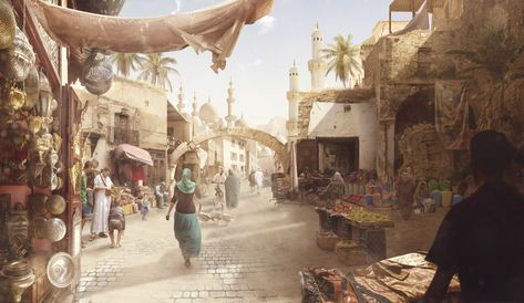 Market Concept Art, Game Level Design, Matte Painting, Fantasy Inspiration, Ancient Rome, Painting Projects, Middle East, The Middle, Fashion Art