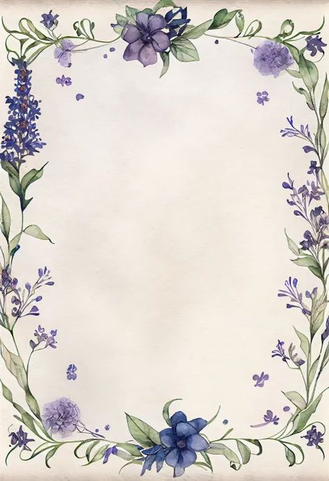 Frame Design Border Flowers, Border Flower Designs Drawing, Flower Frame Design Beautiful, Flower Border Painting, Floral Border Design Frames, Flower Frame Drawing, Flower Border Drawing, Watercolor Frame Border, Purple Flower Border