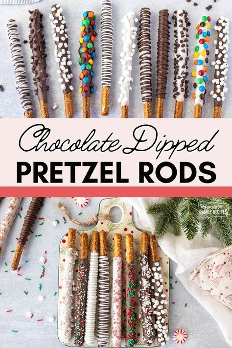 These Chocolate Dipped Pretzel Rods are a simple and yummy treat with a perfect sweet and salt combination. Chocolate pretzels are simple to make with only three simple ingredients and can be dressed up with different chocolates and toppings for a Halloween party, birthday bash, baby shower, Christmas gifts, Valentine’s Day, you name it! Easy Snacks For Work, Quick After School Snacks, Healthy Grab And Go Snacks, After School Snacks Healthy, School Snacks Healthy, Pretzel Rods Dipped, Snacks To Make At Home, Easy Snacks To Make, Chocolate Pretzel Rods