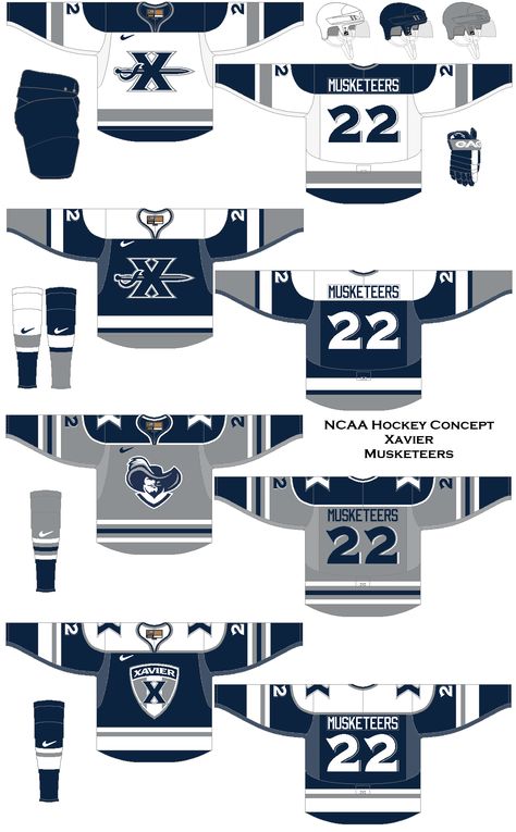 NCAA Hockey Uniform Concepts - Xavier Musketeers Hockey Jersey Design Ideas, Hockey Uniform Design, Hockey Jersey Design, Hockey Uniform, Hockey Uniforms, Logo Dragon, Hockey Art, Jersey Designs, Motocross Jersey