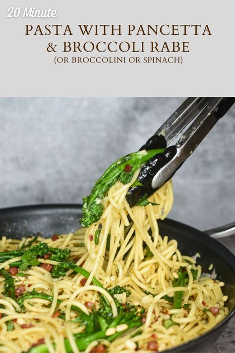 Pasta With Pancetta & Broccoli Rabe is so yummy! It's an easy to make Italian meal at home. Pine Nut Pasta, Pasta E Broccoli, Broccoli Rabe Pasta, Pasta With Pancetta, Pine Nuts Pasta, Broccoli Spaghetti, Broccoli Rabe Recipe, Broccolini Recipe, Pancetta Recipes