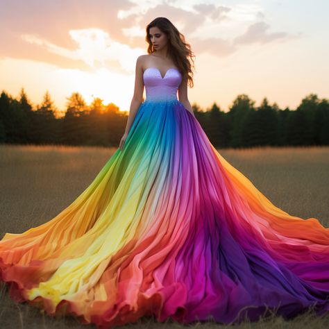 Rainbow Fantasy Dress, Rainbow Wedding Dresses, Pastel Rainbow Prom Dress, Rainbow Dress Aesthetic, Rainbow Dress Wedding, Rainbow Fancy Dress, Rainbow Prom Dress, Rainbow Gown, Rainbow Wedding Dress