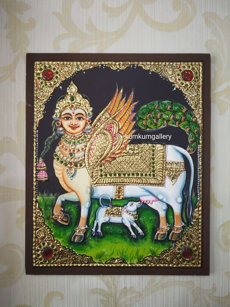 Kamadhenu tanjore painting/call or Whatsapp 9916082267 for orders Kamadhenu Tanjore Painting, Tanjore Painting Decor, Kamadhenu Images, Kamadhenu Painting, Tanjoor Painting, Kamdhenu Cow, Art Facts, Tanjore Art, Mysore Painting