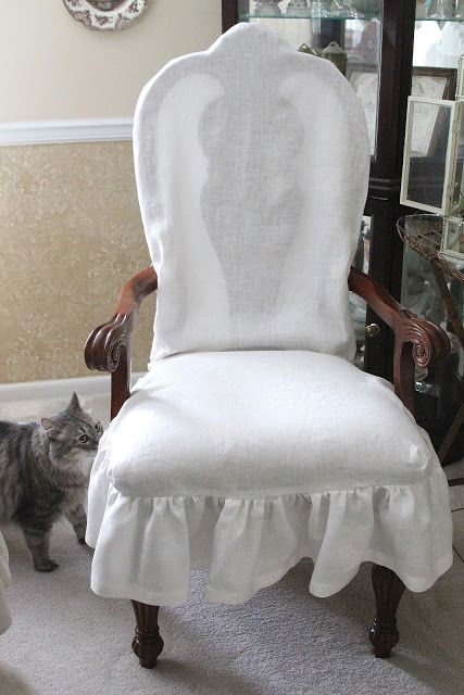 common ground : Dining Chairs Slip Cover Reveal Marketing Kit, Slip Covers, Custom Chair, Chair White, Dining Chair Slipcovers, Common Ground, Ruffled Skirt, White Slip, Slipcovers For Chairs