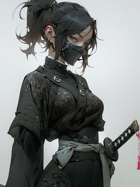 Female Samurai Pose Reference, Anime Ninja Female, Ronin Character Design, Kunoichi Art, Shinobi Art, Ninja Fanart, Samurai Female, Cool Space Tattoos, Female Swordsman