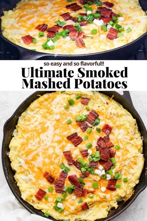 Smoked Potatoes In Smoker Recipes For, Smoked Gouda Mashed Potatoes, Smoked Cheddar Recipes, Smoked Supper Ideas, Christmas Dinner Smoked Meat, Smoked Cheese Potatoes, Smoked Bass Recipes, Potato’s On The Smoker, Traeger Potatoes Recipe