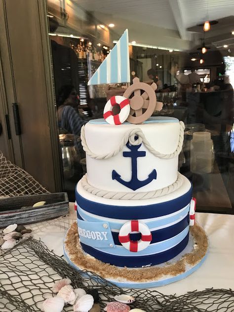 Ahoy its a Boy! Nautical Birthday Cakes, Nautical Baby Shower Cake, Boat Cake, Nautical Cake, Ahoy Its A Boy, Beach Cakes, Baby Birthday Cakes, Nautical Baby Shower, Nautical Baby