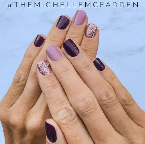 Colorstreet Nails - Aberdeen Aubergine (doubled), Manchester Mauve, and Tokyo Lights ❤️ | Color street nails, Hair and nails, Nail color combos Nail Color Combos, January Nails, Easy Nails, Dry Nail Polish, Cute Gel Nails, Dipped Nails, Nailed It, Color Street Nails, Chic Nails