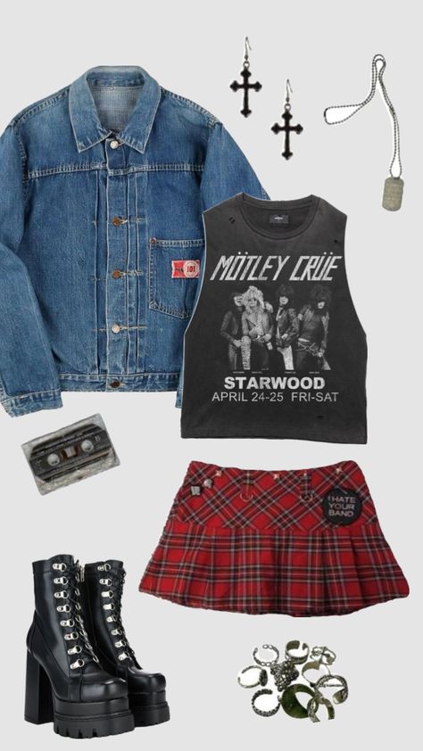 Rockstar gf outfit #outfitinspo #vintage #rockstargf #rockstar #rocknroll #grunge #punk Punk Outfits 80s, 80s Punk Outfits, Rocknroll Outfit, Soft Punk Outfits, Rockstar Gf Outfit, Soft Goth Outfits, 80s Style Outfits, Hippie Fits, 80s Punk