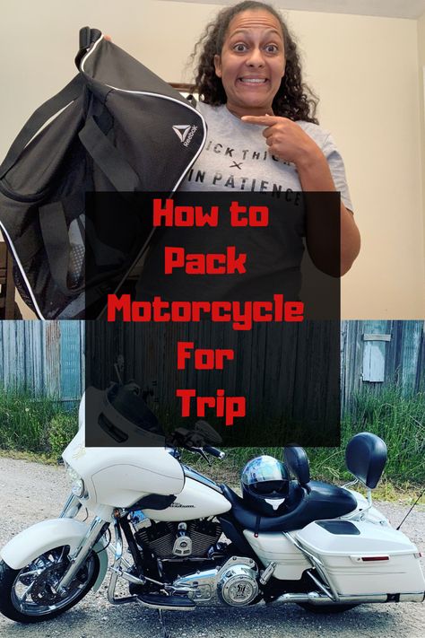 How to pack motorcycle for a one day trip. #motorcycle #travel #packinghacks Motorcycle Trip Packing List, Motorcycle Trip, Motorcycle Travel Packing, How To Pack For A Motorcycle Trip, How To Drive A Motorcycle, Best Motorcycle Road Trips, Womens Motorcycle Fashion, Women Riding Motorcycles, Motorcycle Passenger